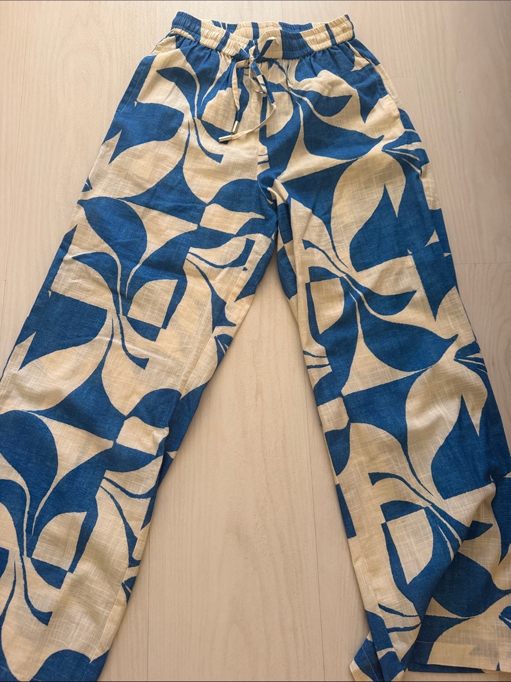Blue & Cream Abstract Print Drawstring Pants Size 2 US AU 6 New